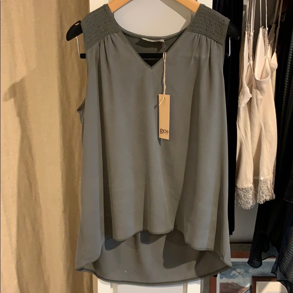 GoSilk Smocked Sleeveless Blouse
